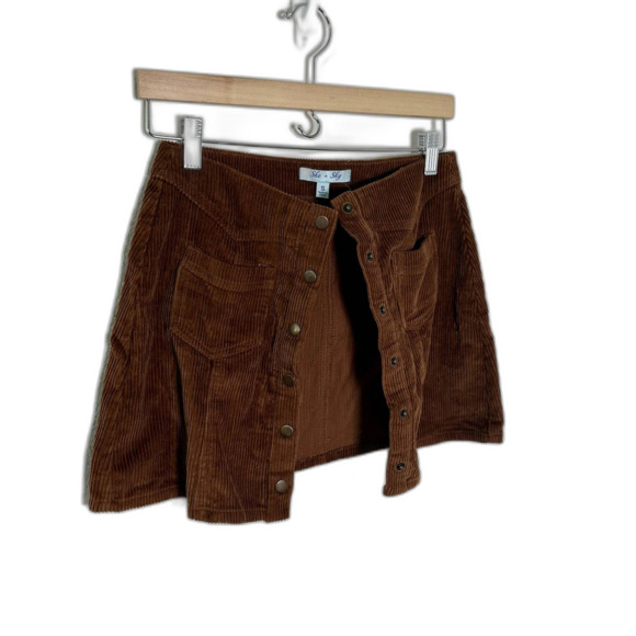 She + Sky Brown Corduroy Mini Skirt | Button Front Pocket Style | Size Small - Picture 6 of 7